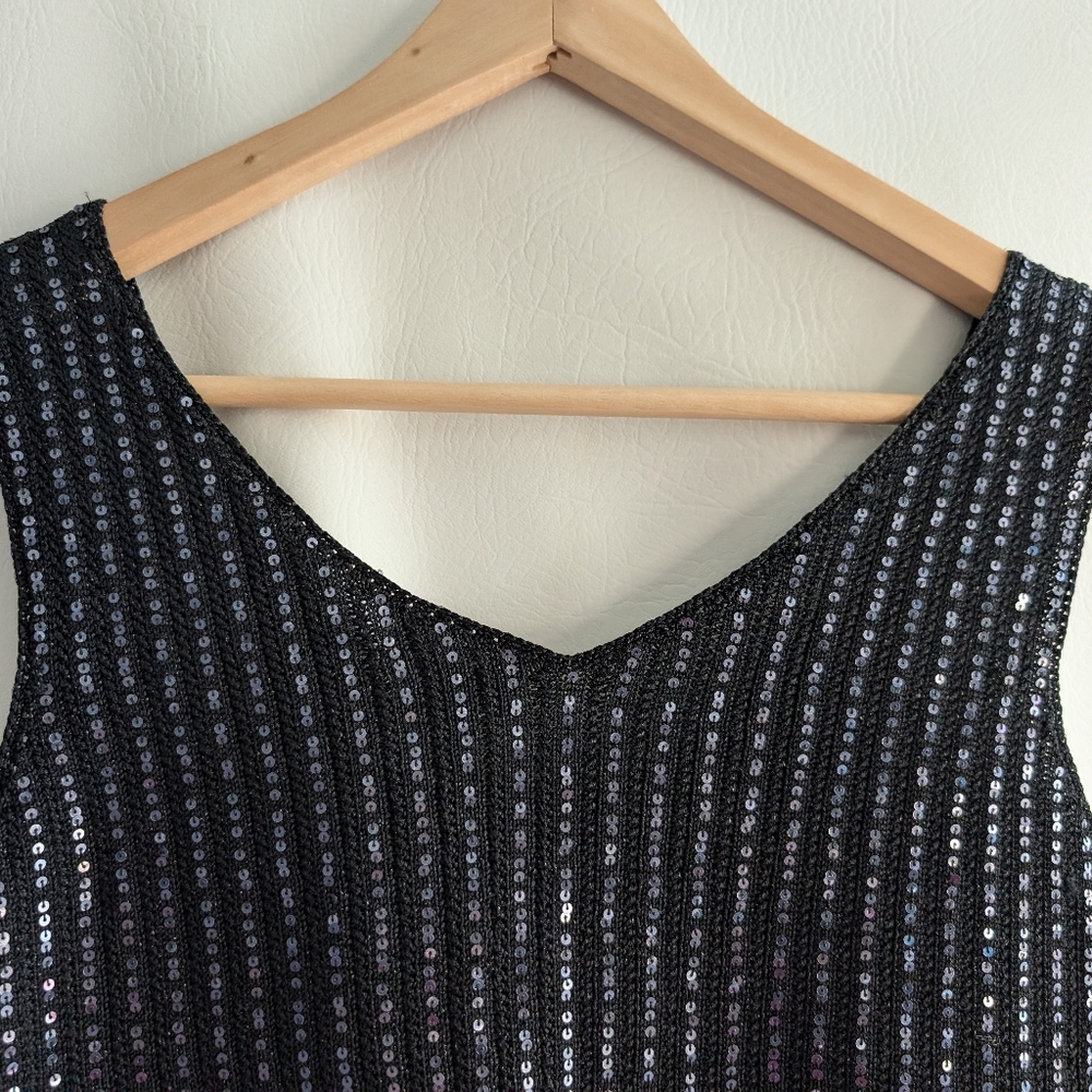 Sigrid Olsen Black Silk Blend Silver Sequin Stripes Sleeveless Knit Pullover Top - Picture 8 of 14